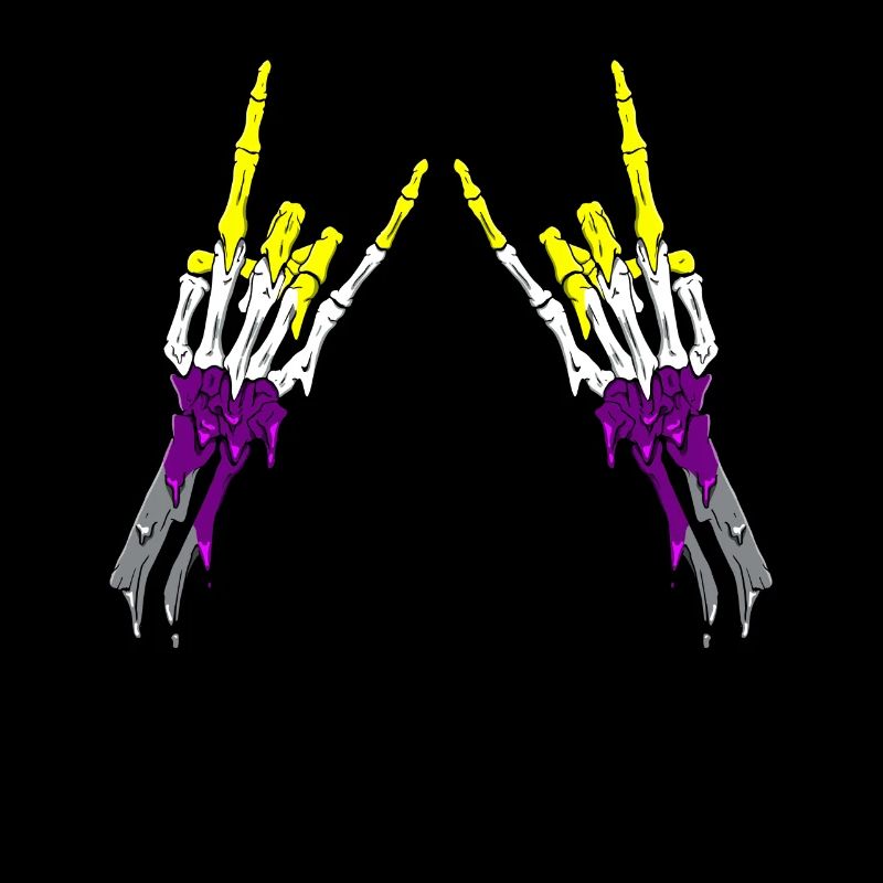 Non Binary Pride Flag Devil Horn Skeleton Subtle