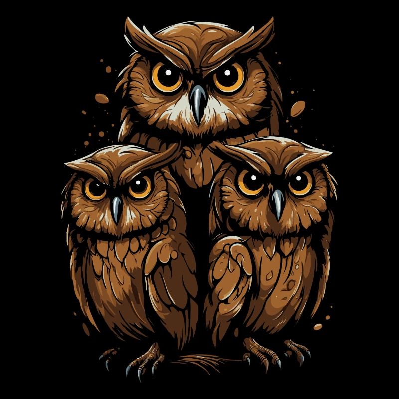 Three owls, one look