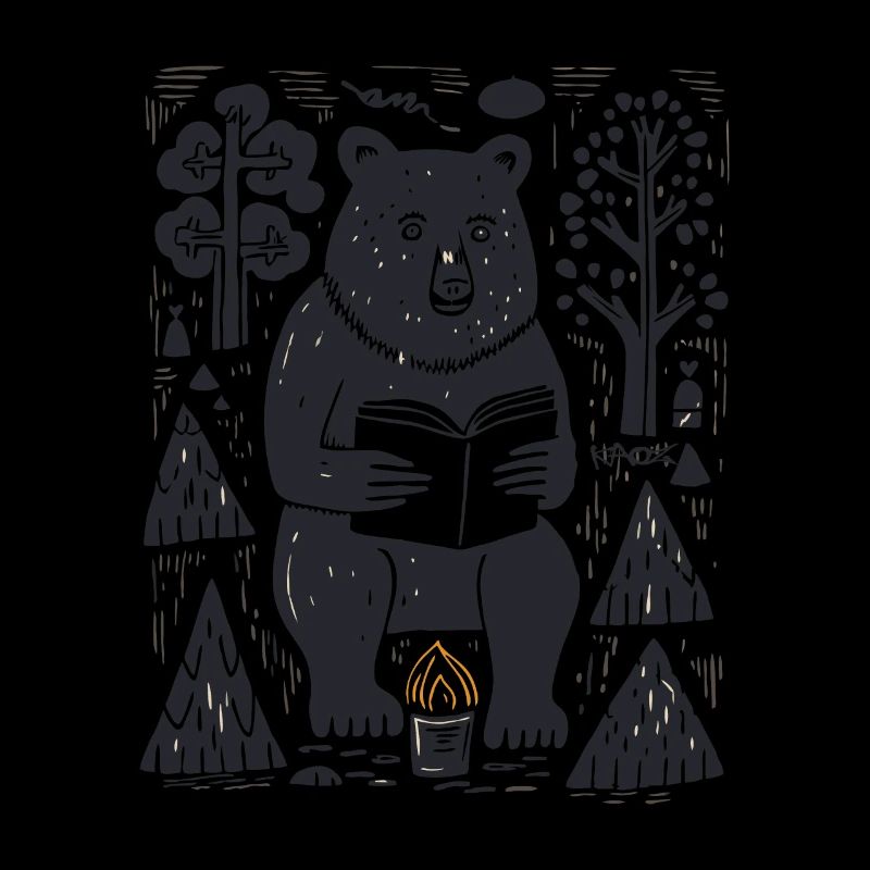 Ein Bär liest ein Buch im Wald