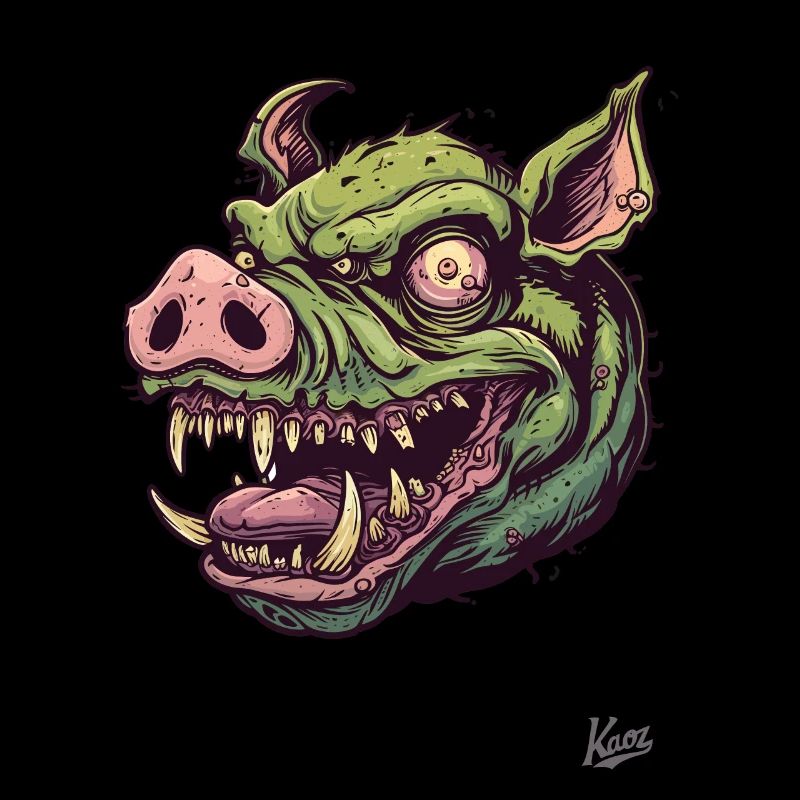 Tête de zombie cochon vert massif