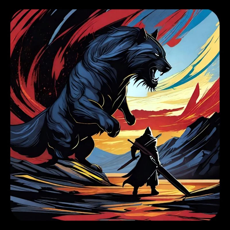 Wikinger Krieger gegen Fenris Wolf