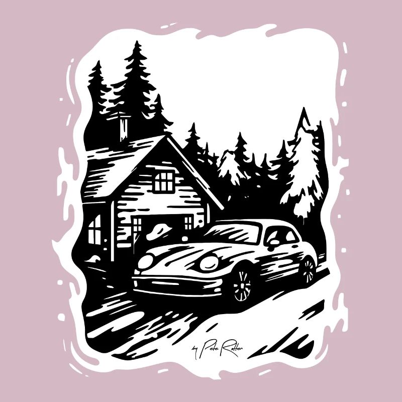 Haus oder Hütte im Wald mit Auto