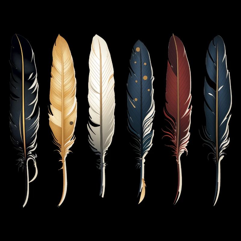 6 individual feathers next to each other, Native American, pattern