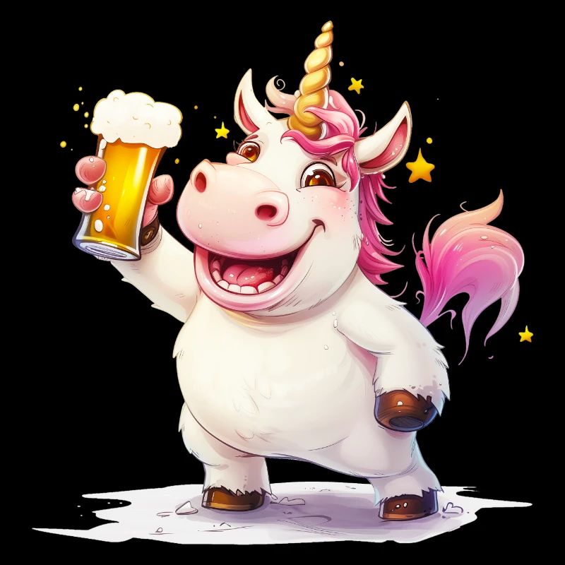 Süßes Einhorn mit Bier in Party Laune