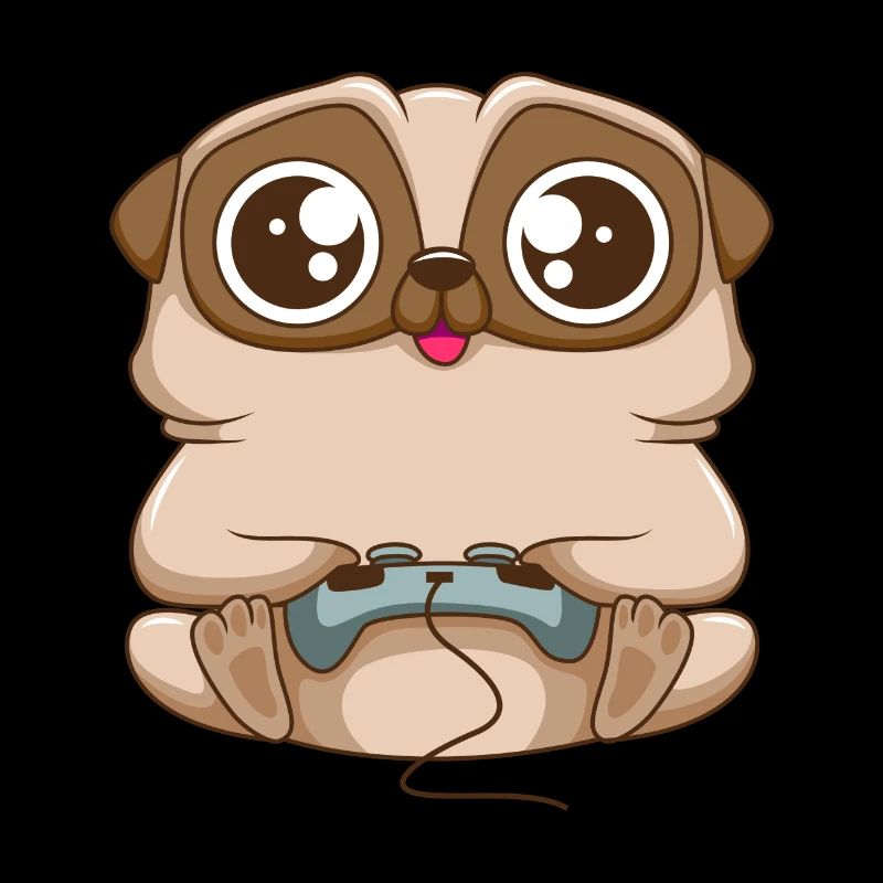 Süßer Gaming Mops Hund mit Gaming Controller