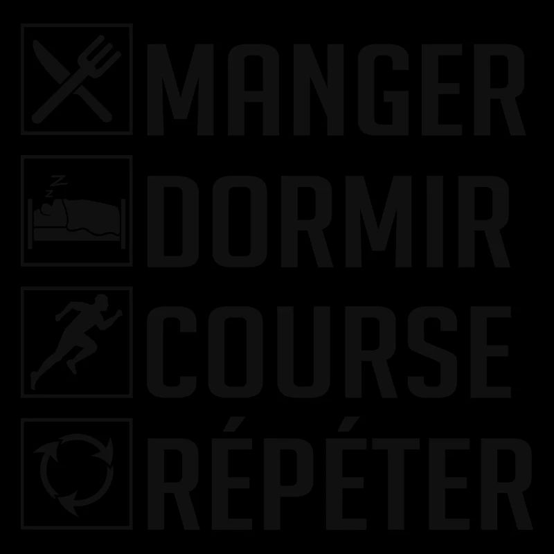 Manger, Dormir, Course, Répéter