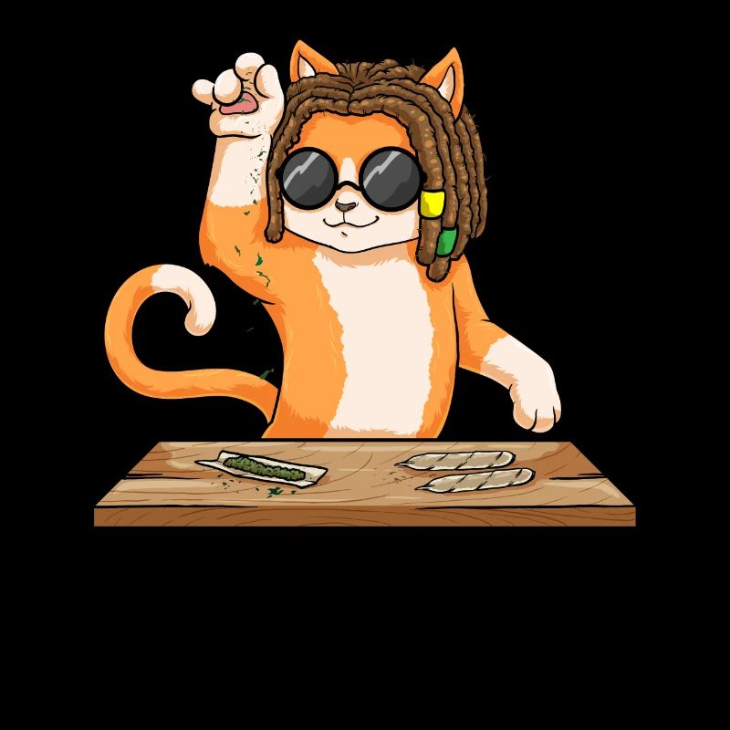 Funny Rasta Cat Dealing Weed Smoking Cannabis