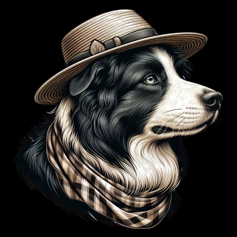 Border Collie Wearing a Straw Hat