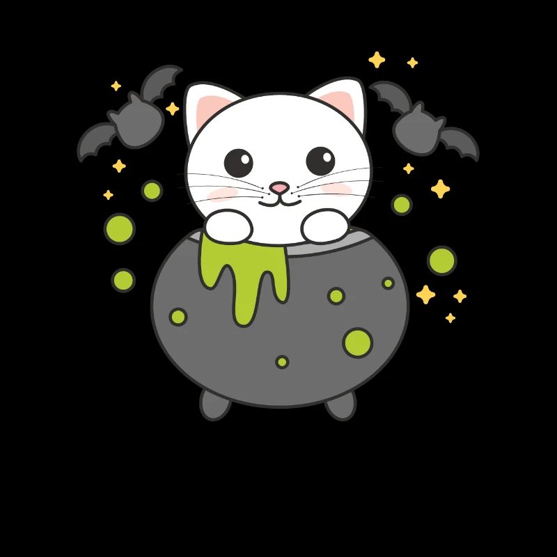 Chat Joyeux Halloween Chaudron de la sorcière Chauve-souris
