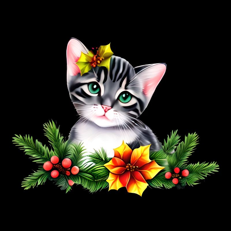 Un chat adorable chat mignon et un décore de noël