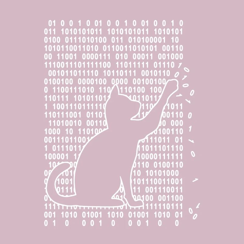 Cat in the system Cat plays with binary code