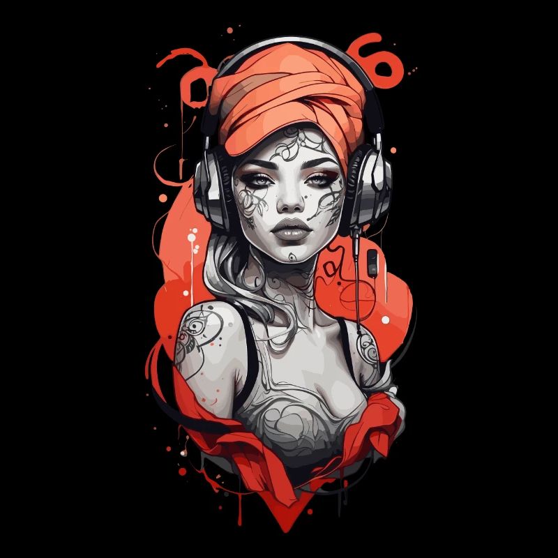 Cyberpunk Frau mit Kopfhörer
