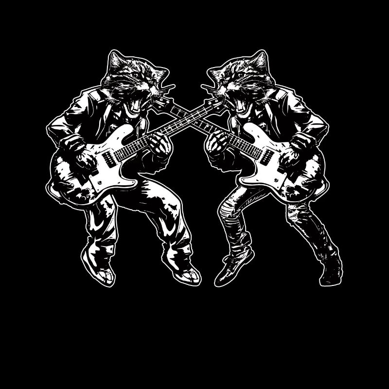Two Cat Playing Guitar Instruments Rock Cute
