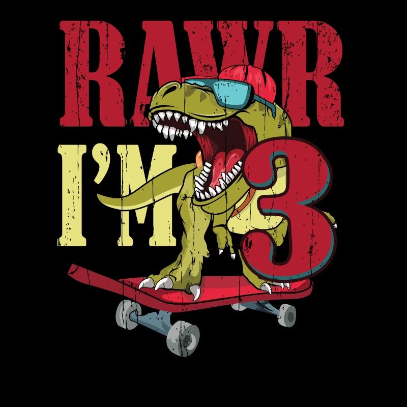 Naissance Né Âge 3 ans Dinosaure Skateboard
