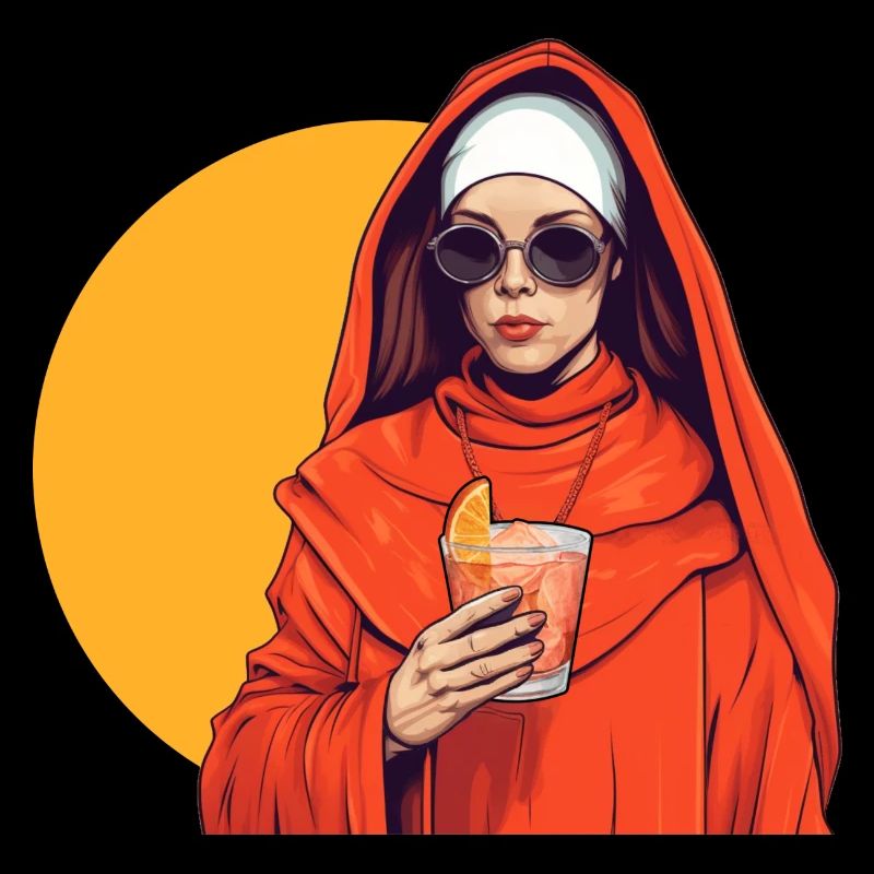 Nonne avec Aperoli Spritz / apéritif & lunettes de soleil