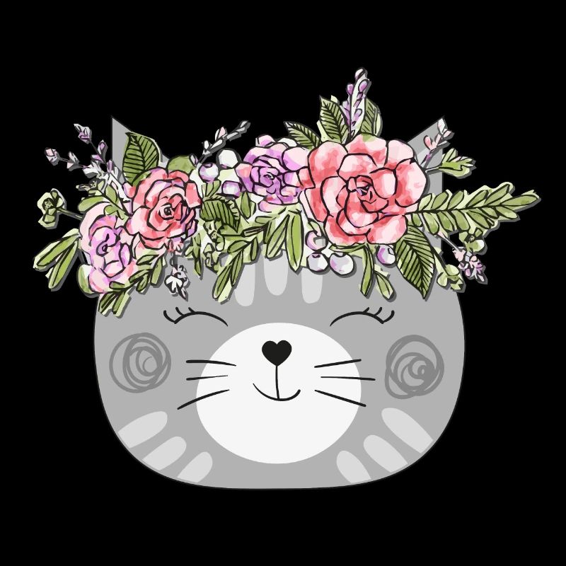 Flower Crown Cat Design - Chat avec couronne de fleurs