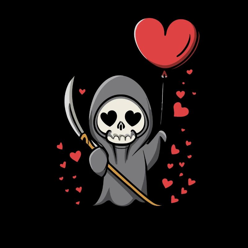 Cute Grim Reaper with romantic heart