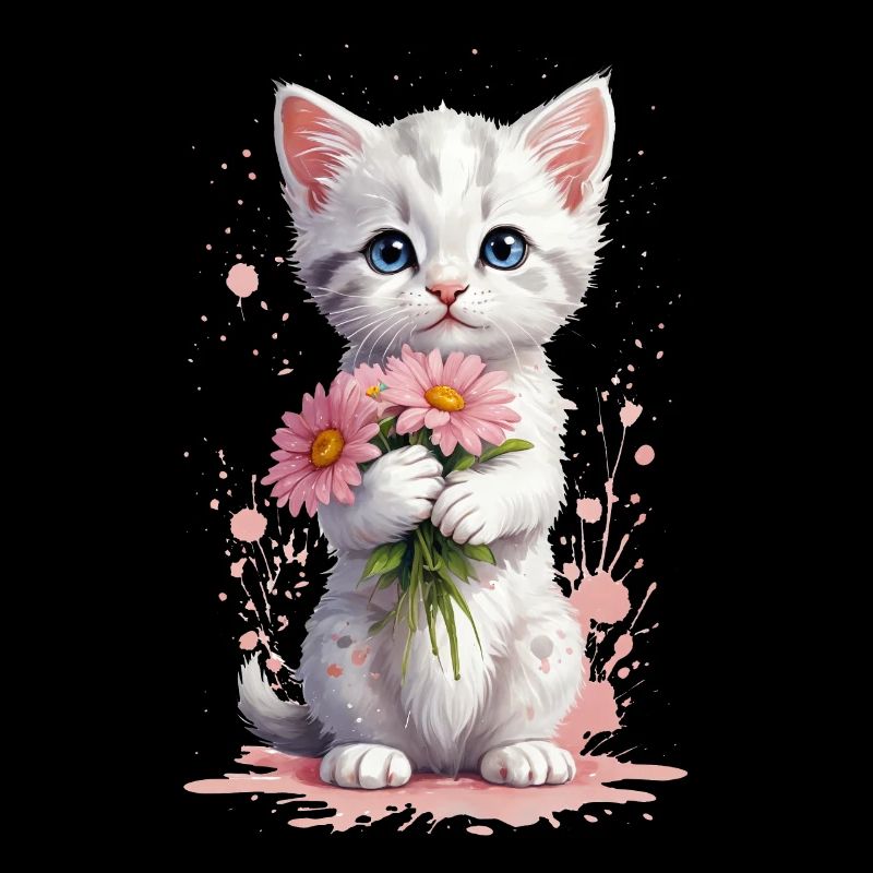 Verspielte Mieze mit rosa Blüten