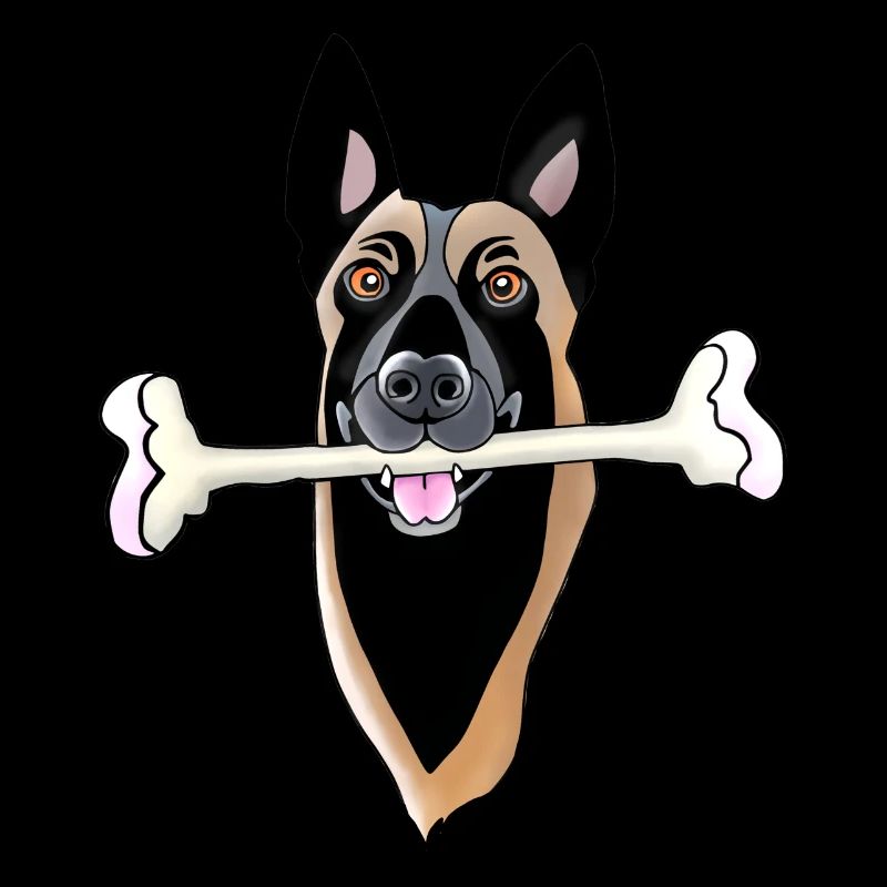 tête de malinois avec os