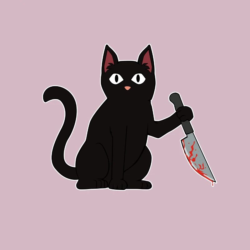 Schwarze Katze mit Messer Killer Mörder