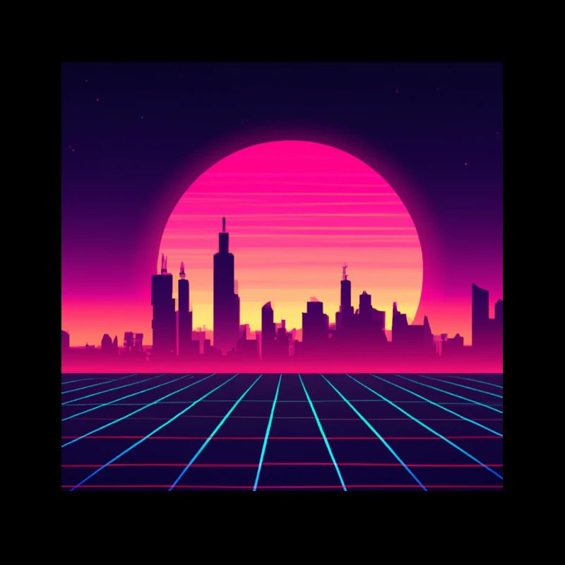 Retro wave style with sunset