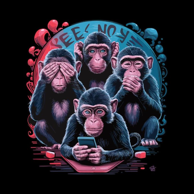 Wise Monkey With Mobile Phone Funny Multi Media Design