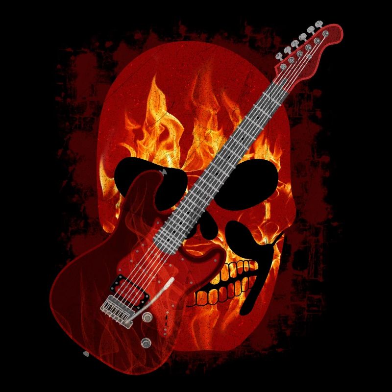 Guitar, skull with flames, fire