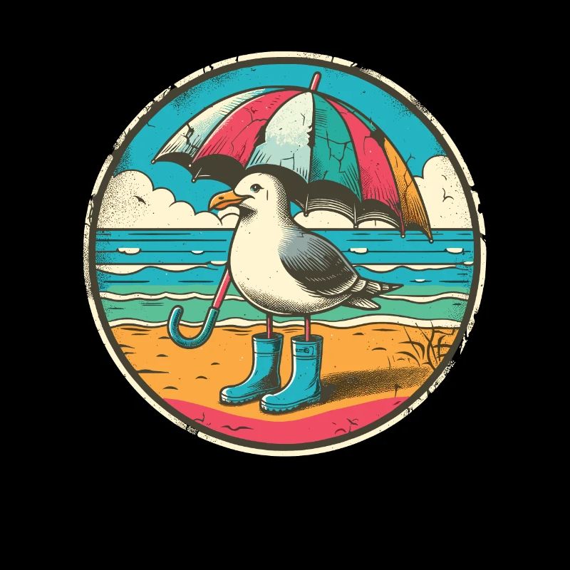 Pop Art Seagull with Rubber Boots and Umbrella