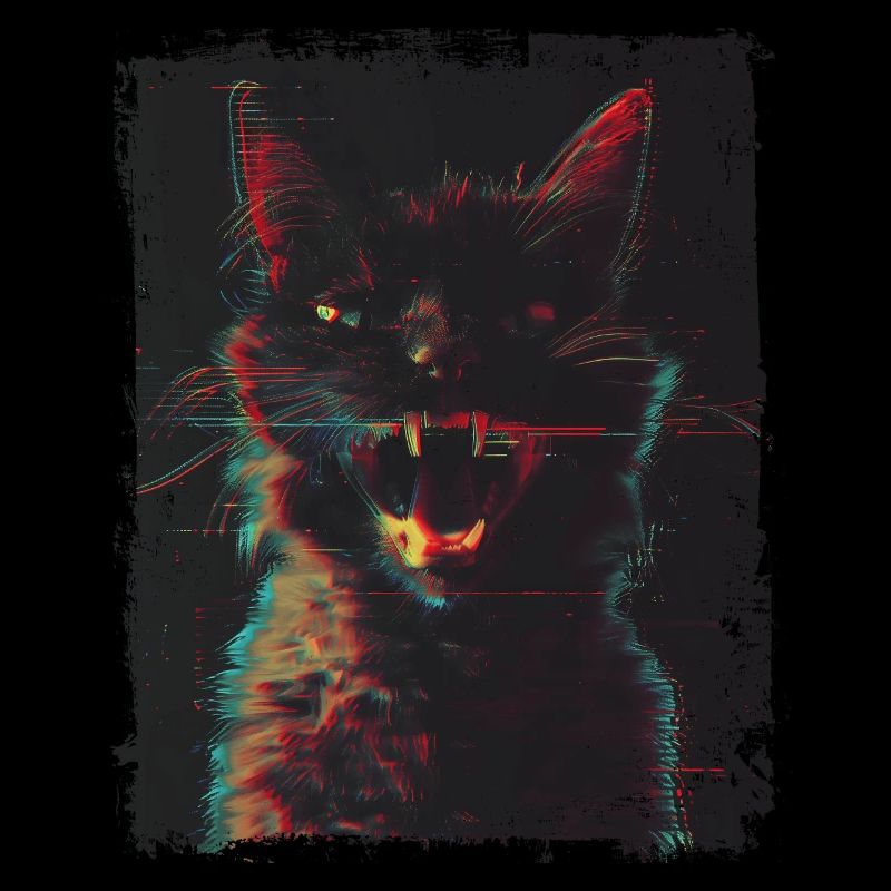 Black Cat Digital Horror Glitchcore Weirdcore