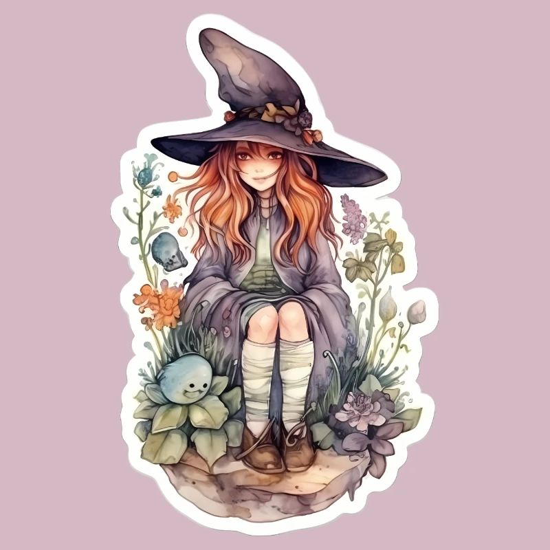 Witch sitting on a stone
