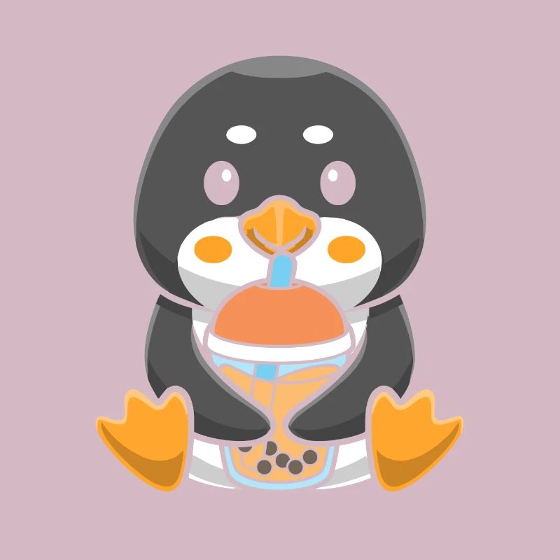 Bubble Milk Tea Penguin drinks Boba Milk Tea