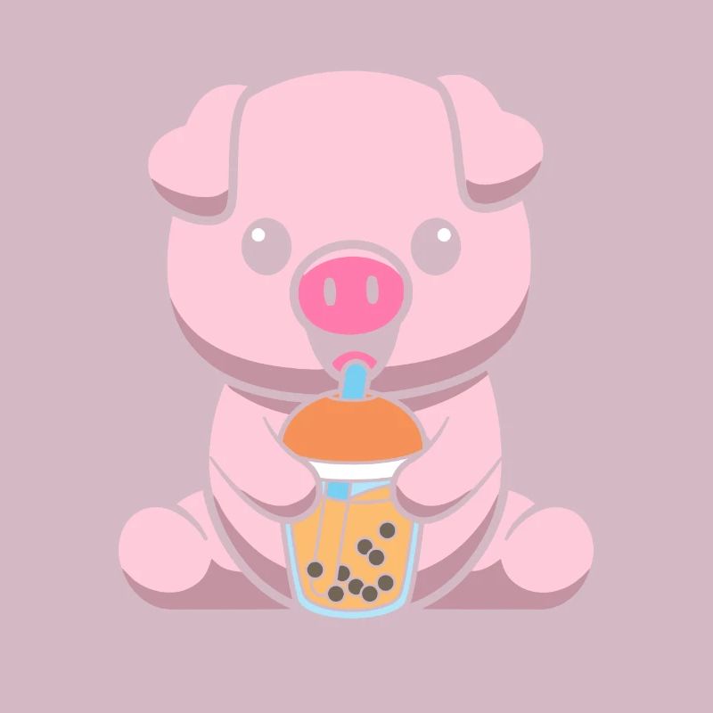 Bubble Milk Tea Pig Drinking Boba Milk Tea