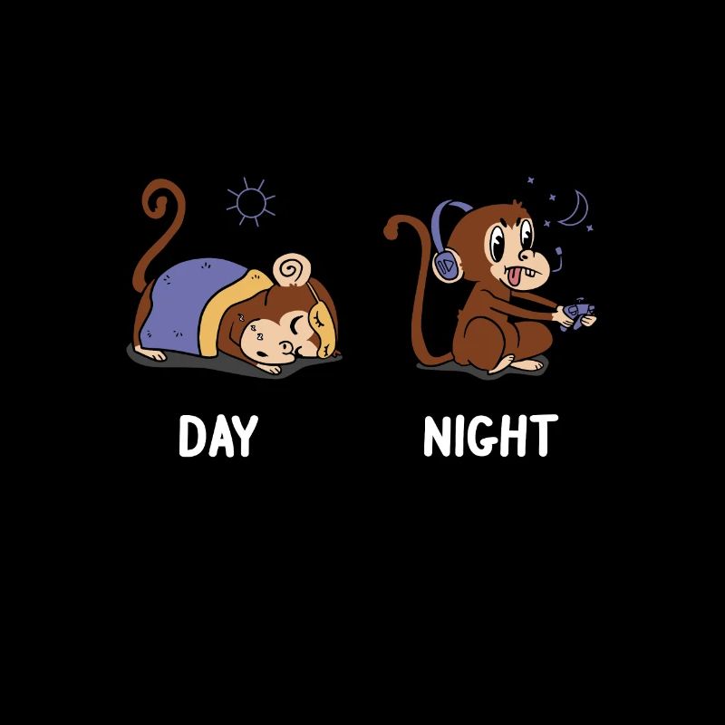 Gamer monkey at night sleep during the day