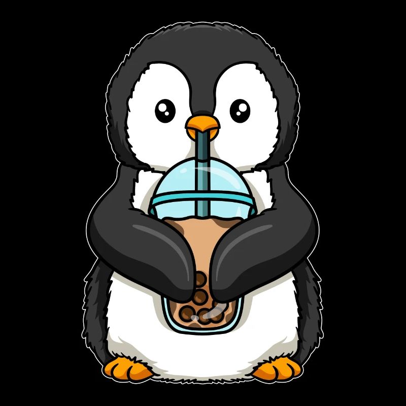 Pinguin trinkt Bubble Tea