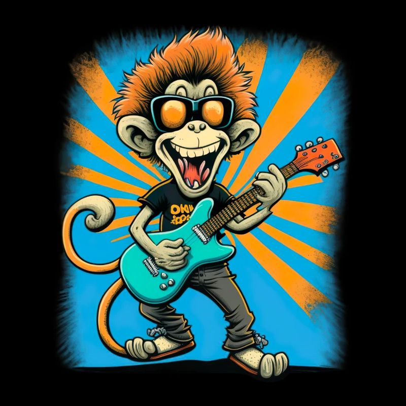 Affe Schimpanse spielt Acousitc Rock Gitarre