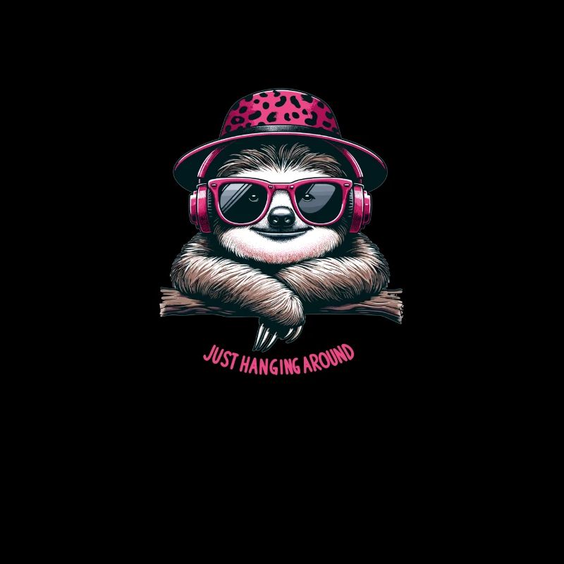 Comic sloth on branch chilling