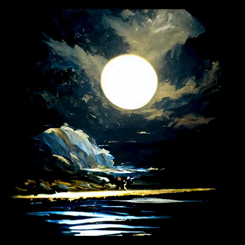 Full moon and moonlight on water at night