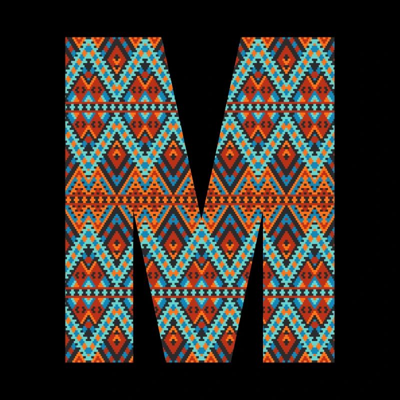 Lettre M- design boho, monogramme coloré