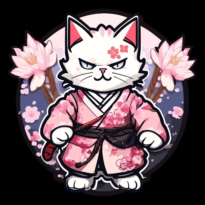 Samurai Cat & Cherry Blossoms #10