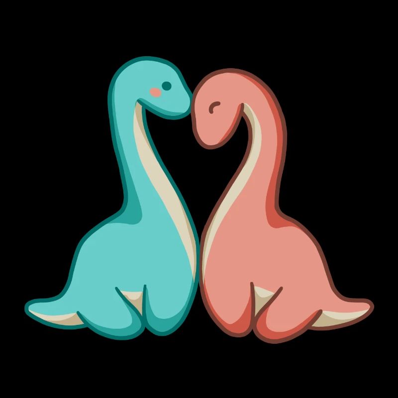 Süßes Dino Paar, Dinosaurier Liebe, Langhals