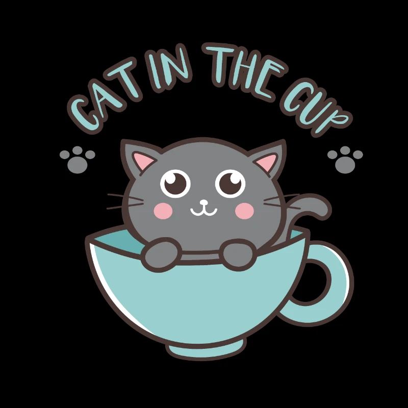 Chat gris de dessin animé mignon dans la tasse