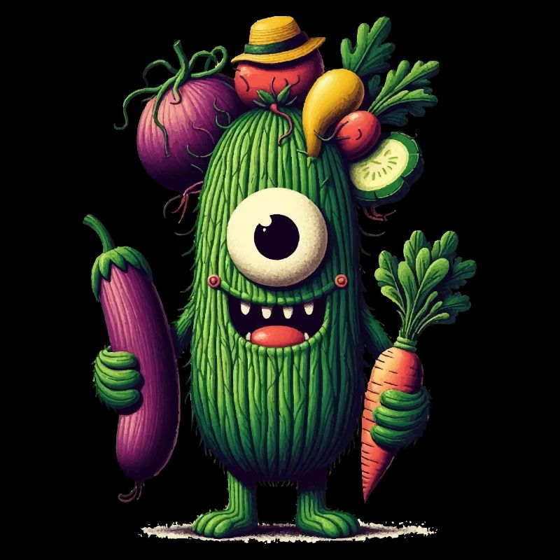 drôle mignon monstre avec des légumes concombre borgne