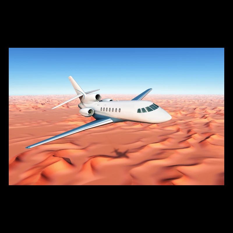 Ein Passagierflugzeug über einer Sandwüste