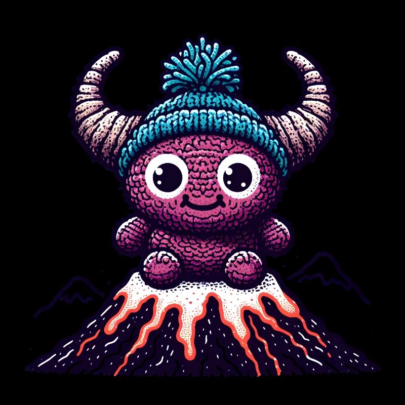 Amigurumi Monster auf einem Vulkan
