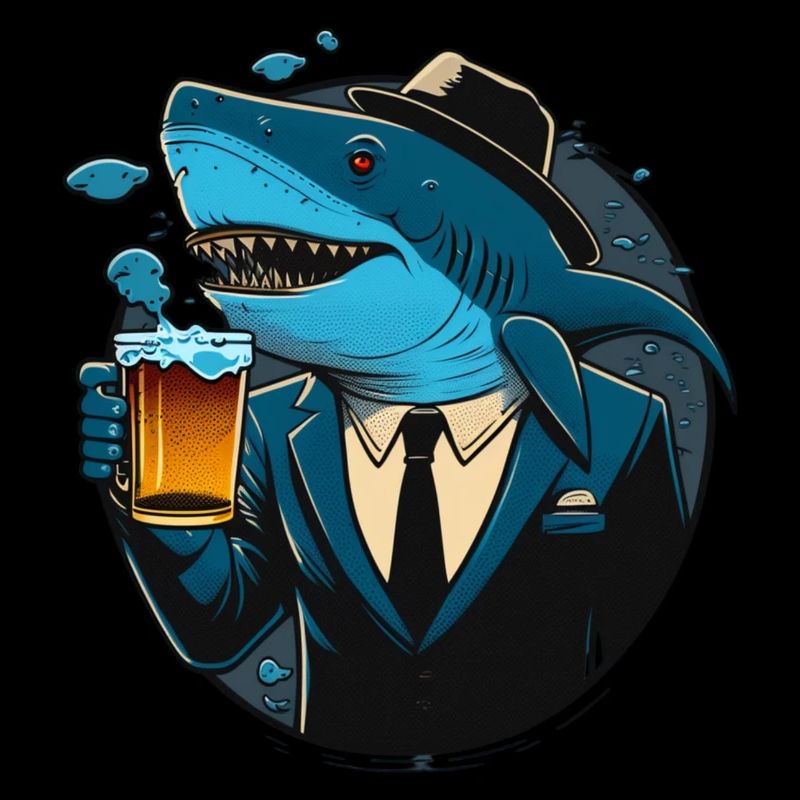 Requin d’affaires cool avec de la bière. Drôle et créatif