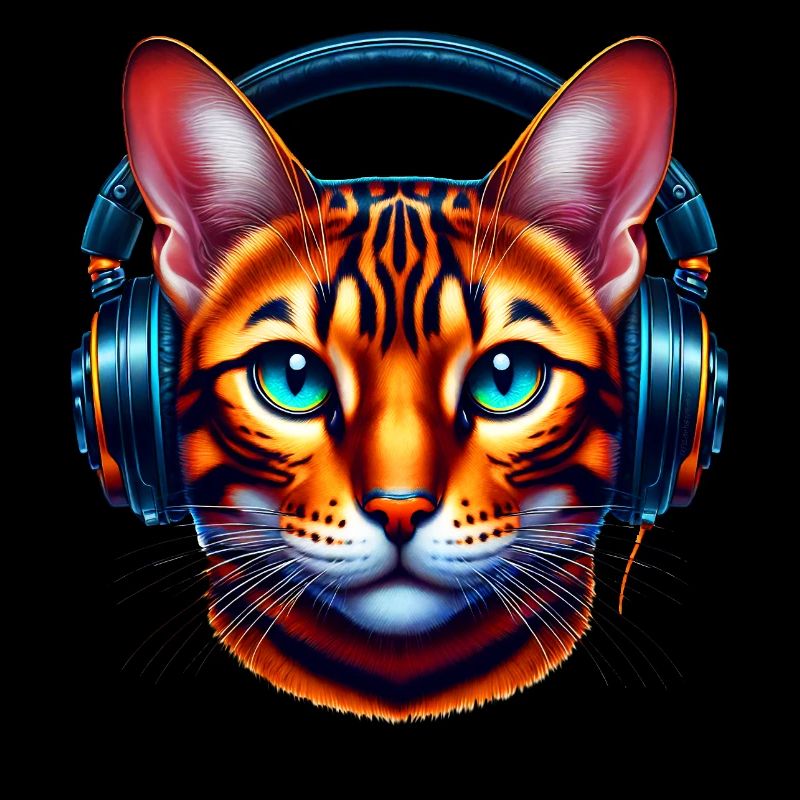 Bengalkatze mit Kopfhörer