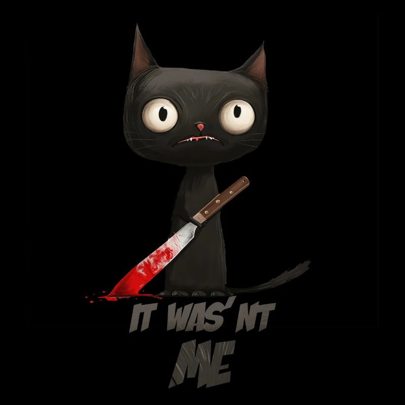 Drôle de chat noir avec couteau - Ce n’était pas moi