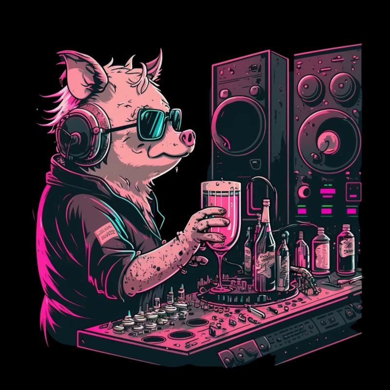 Cool DJ pig with beer