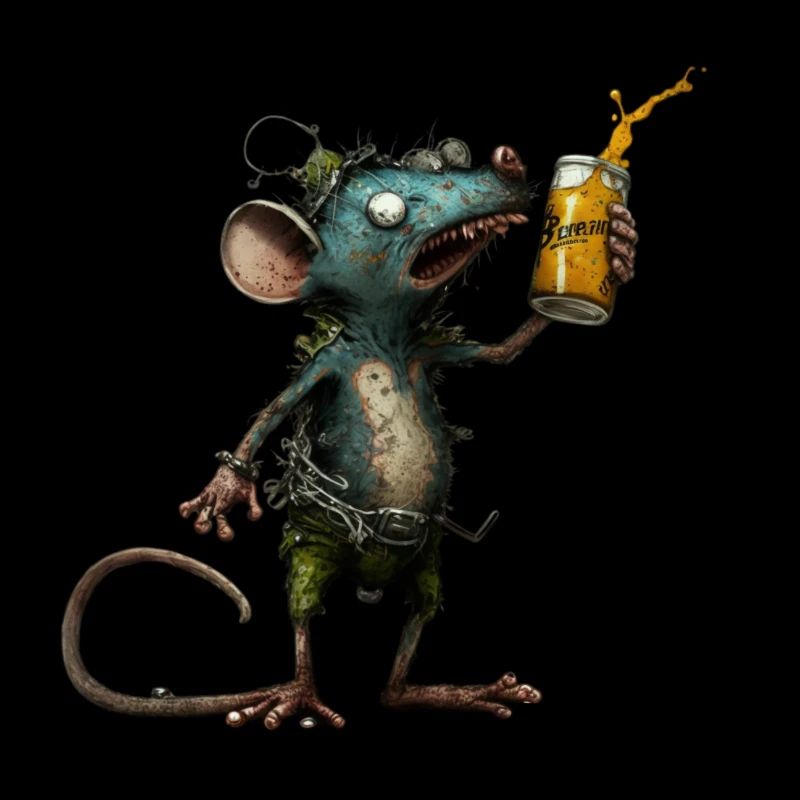 funny, crazy mouse with beer