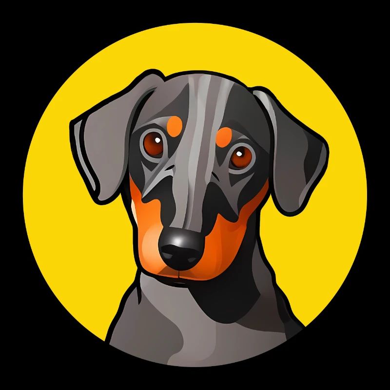 Motif graphique de teckel dans un cercle jaune
